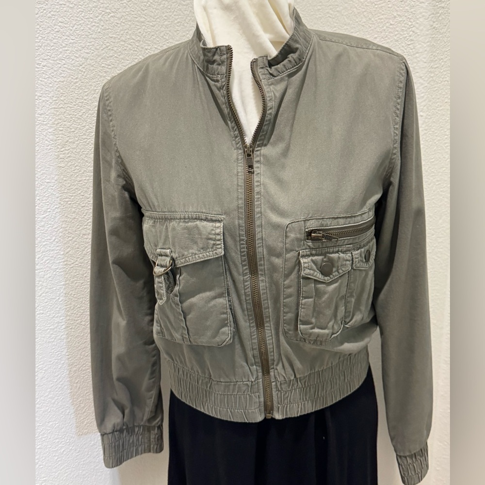 Women’s Olive Green Flight Bomber Zip-Front Jacket. Size Small